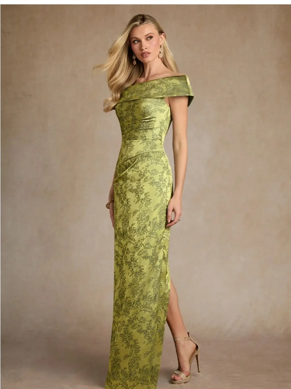 Azazie Kenosha - Olive Green Strapless Jacquard Evening Gown - Picture 3 of 9